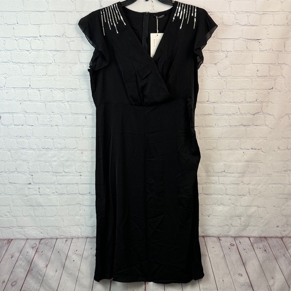 BloomChic Black Midi Dress with Silver Sequin Detail Plus Size 1X - Picture 2 of 7